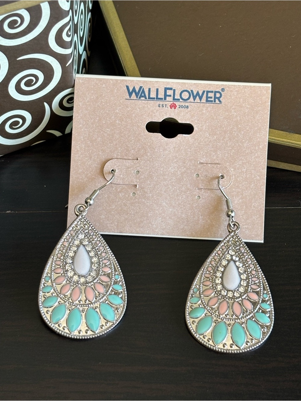 Elegant Teardrop Dangle Earrings with Mint and Blush Accents